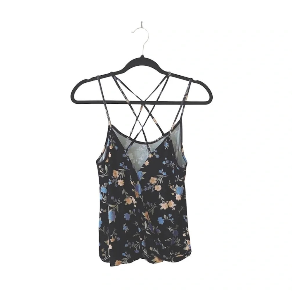 American Eagle Soft & Sexy Black Floral Print Wrap Strappy Tank Top Small Women